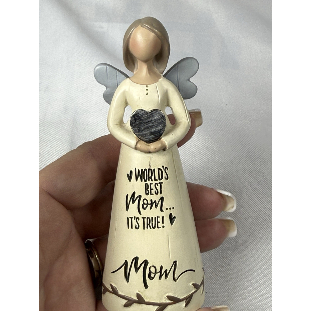 World's Best Mom It’s TRUE! 4.5” Angel holding heart Blossom Bucket B. Lloyd